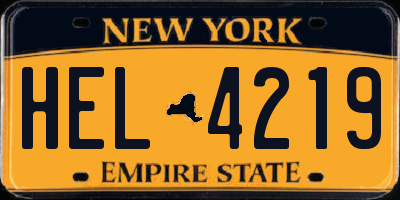 NY license plate HEL4219