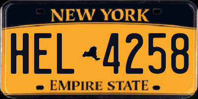 NY license plate HEL4258