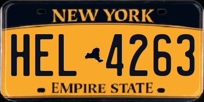 NY license plate HEL4263