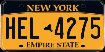 NY license plate HEL4275