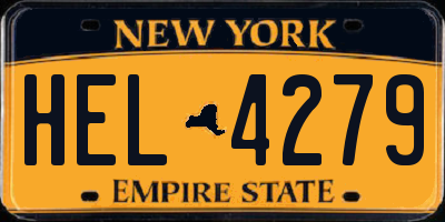 NY license plate HEL4279