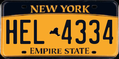 NY license plate HEL4334