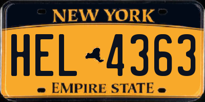 NY license plate HEL4363