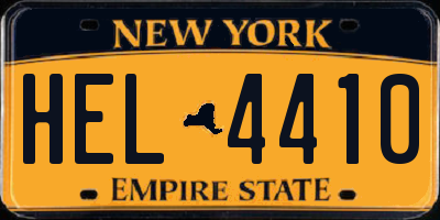 NY license plate HEL4410