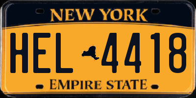NY license plate HEL4418