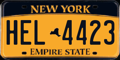 NY license plate HEL4423