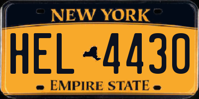 NY license plate HEL4430