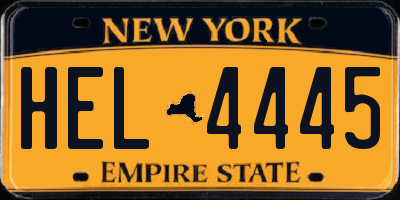NY license plate HEL4445