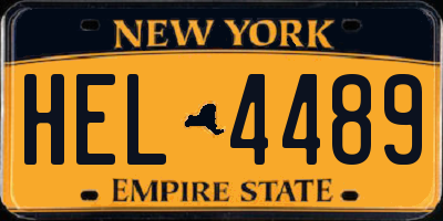 NY license plate HEL4489