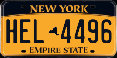 NY license plate HEL4496