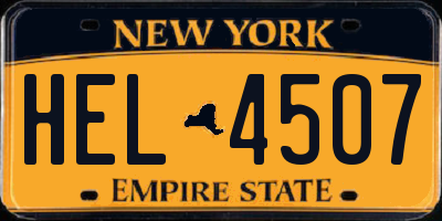 NY license plate HEL4507