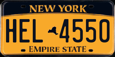 NY license plate HEL4550