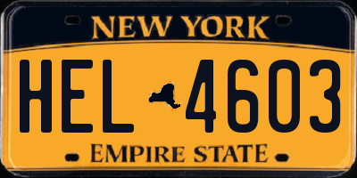 NY license plate HEL4603