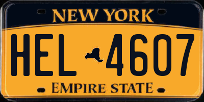 NY license plate HEL4607
