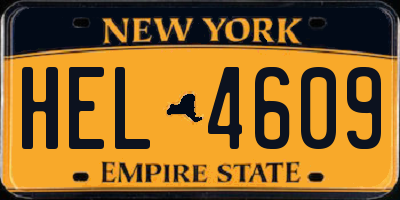 NY license plate HEL4609