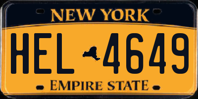 NY license plate HEL4649