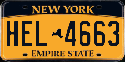 NY license plate HEL4663