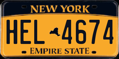 NY license plate HEL4674