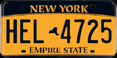 NY license plate HEL4725