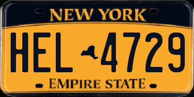 NY license plate HEL4729