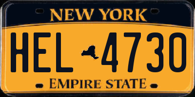 NY license plate HEL4730