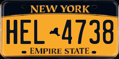 NY license plate HEL4738