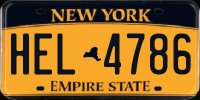 NY license plate HEL4786