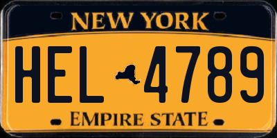 NY license plate HEL4789