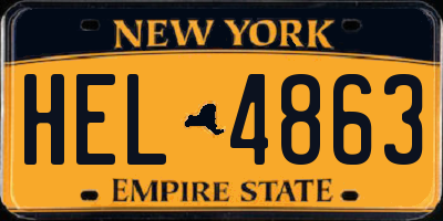 NY license plate HEL4863