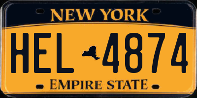 NY license plate HEL4874