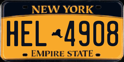 NY license plate HEL4908