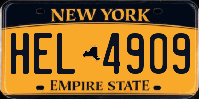 NY license plate HEL4909