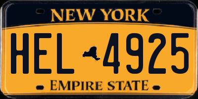 NY license plate HEL4925