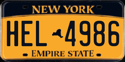 NY license plate HEL4986