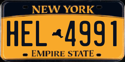 NY license plate HEL4991