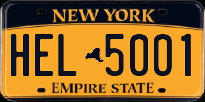 NY license plate HEL5001