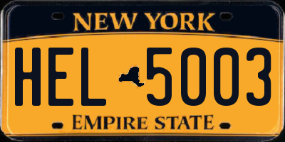 NY license plate HEL5003