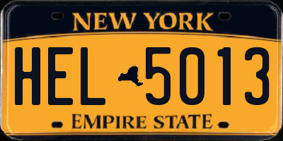 NY license plate HEL5013
