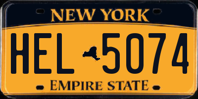 NY license plate HEL5074