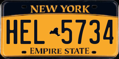 NY license plate HEL5734