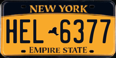 NY license plate HEL6377