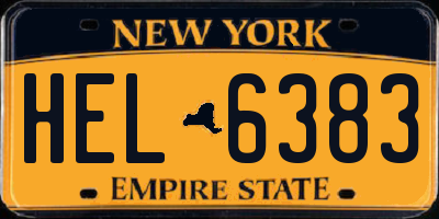 NY license plate HEL6383