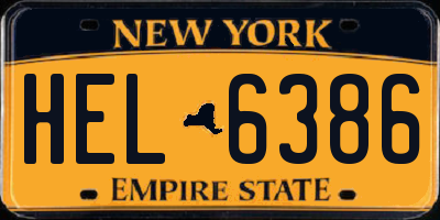 NY license plate HEL6386