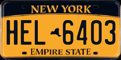 NY license plate HEL6403