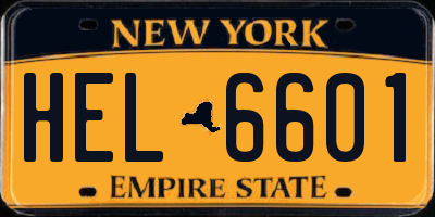 NY license plate HEL6601