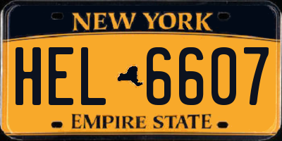 NY license plate HEL6607