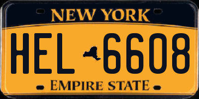 NY license plate HEL6608