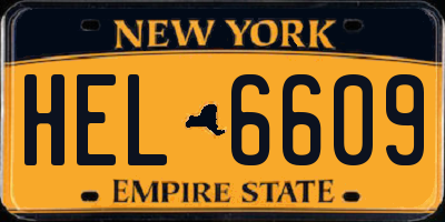 NY license plate HEL6609