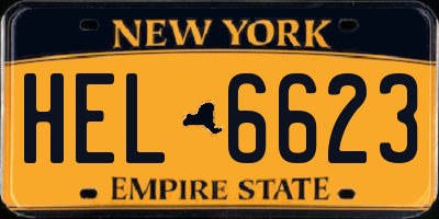 NY license plate HEL6623