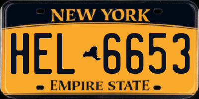 NY license plate HEL6653